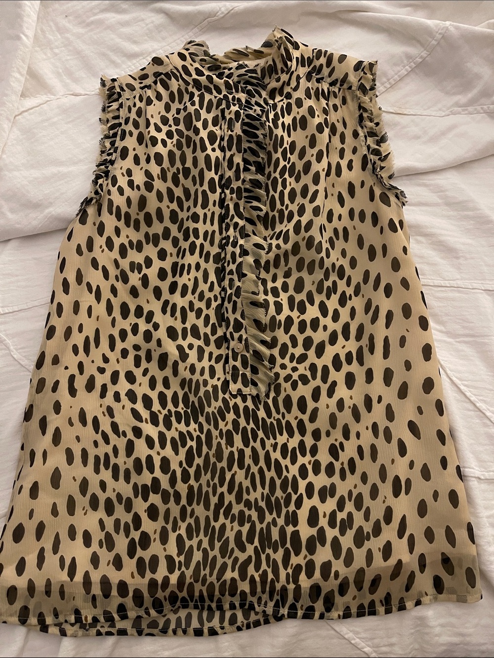 J Crew Sleeveless Ruffle Front Animal Print Blouse - Beige & Black